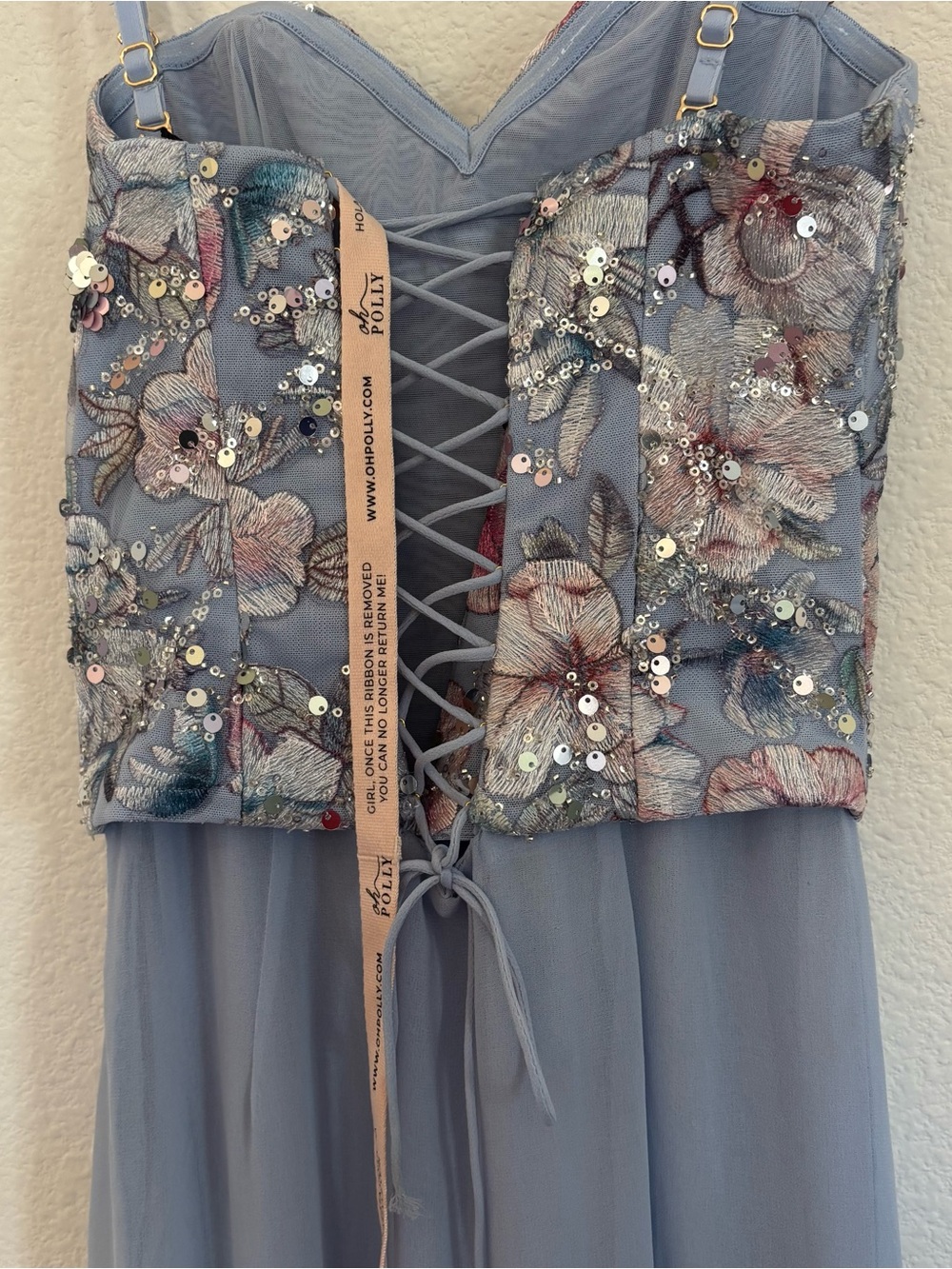 Oh Polly Lysana Embellished Corset Fishtail Gown Floral Blue NWT - Picture 11 of 12